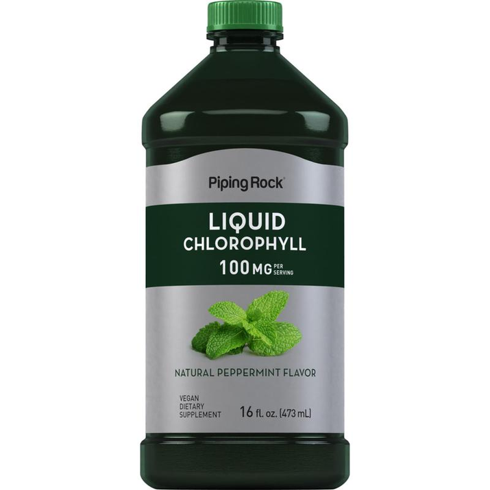 Elevate Your Health with Piping Rock Liquid Chlorophyll - Natural Peppermint Flavor, 100 Mg per Serving - 16 Fl Oz (473 Ml) Bottle of Nutrient-Rich Vitality!