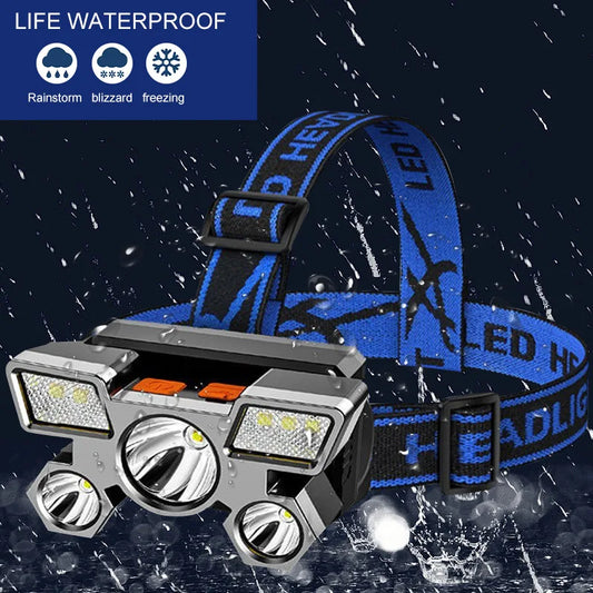 USB Rechargeable Headlamp Portable 5LED Headlight Built In Battery