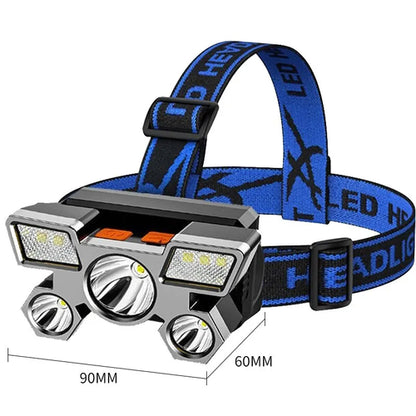 USB Rechargeable Headlamp Portable 5LED Headlight Built In Battery