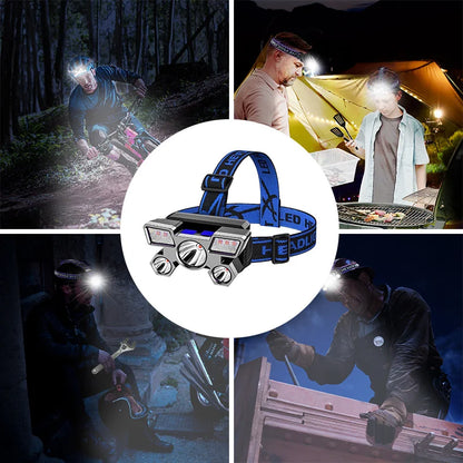 USB Rechargeable Headlamp Portable 5LED Headlight Built In Battery