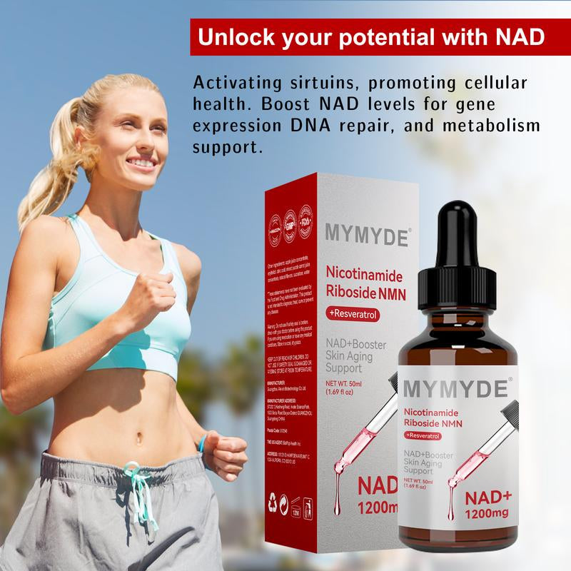 MYMYDE NR1200 - NAD+ Strawberry Flavor Blend Liquid 1.69 Fluid Ounces, Anti-Aging Supplement, Women'S Supplement, Concentration - 50 Mg - No Sugar Added - Vitamins, Dietary Consumer Goods Natural Foods Nutraceuticals Medical & Healthcare Edible Optimum
