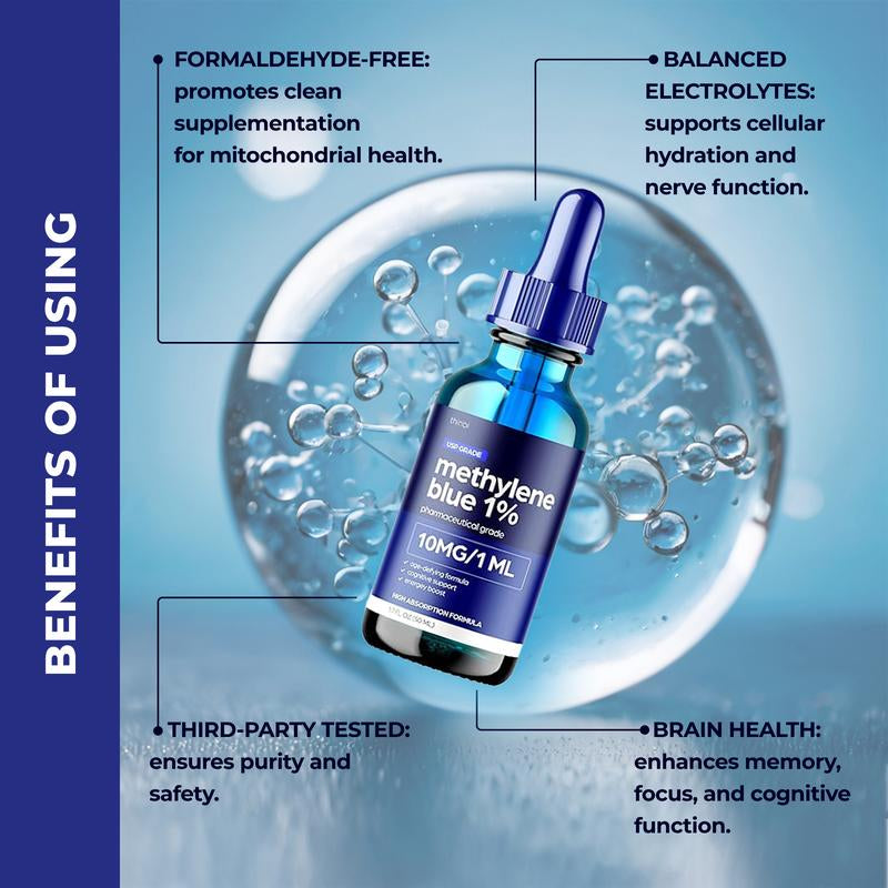 Thinbi Methylene Blue Advanced | Brain Boost, Mitochondrial Energy & Mood Support | 1% USP | 2 Month Supply | Laboratory-Tested, Balanced Electrolyte Base