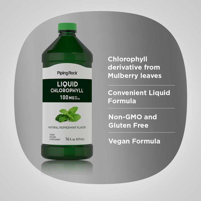 Elevate Your Health with Piping Rock Liquid Chlorophyll - Natural Peppermint Flavor, 100 Mg per Serving - 16 Fl Oz (473 Ml) Bottle of Nutrient-Rich Vitality!