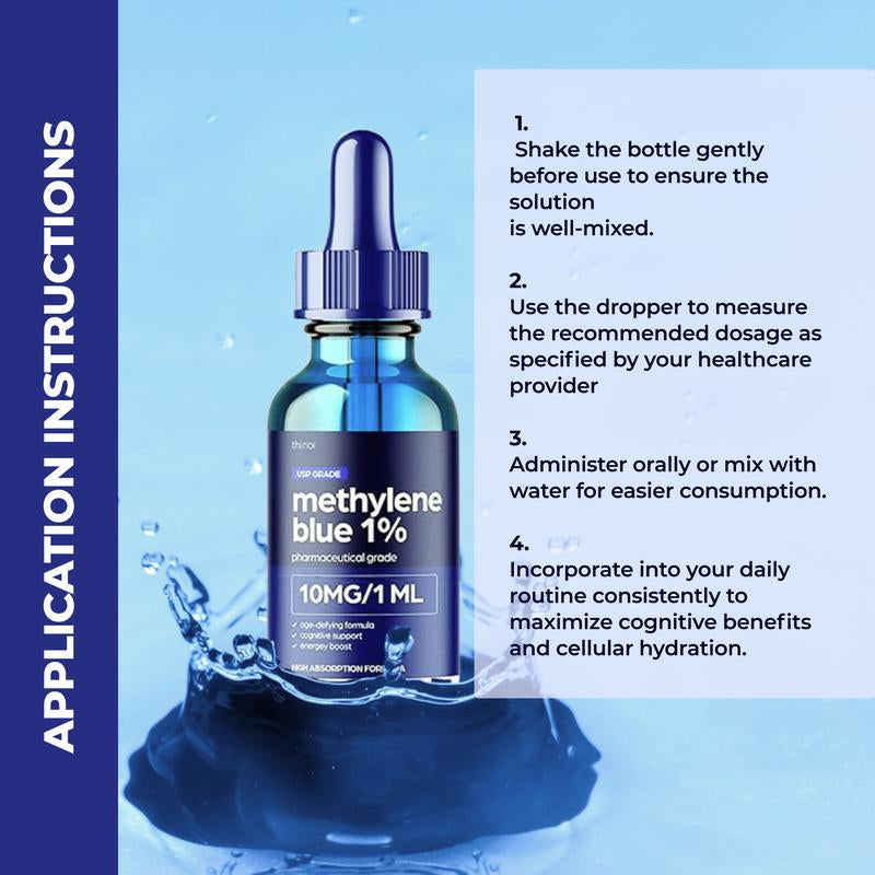 Thinbi Methylene Blue Advanced | Brain Boost, Mitochondrial Energy & Mood Support | 1% USP | 2 Month Supply | Laboratory-Tested, Balanced Electrolyte Base